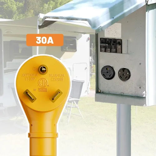 Vista 6 de MECMO Adaptador de distribución RV de 30 amperios a 20 amperios de 110 V NEMA TT-30P macho a 3X 5-15R/5-20R, 30 Amp a Triple 15 Amp / 20 Amp 3