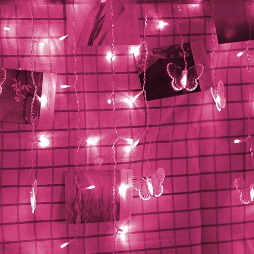 Vista 2 de Decorman Luces de Cortina de Mariposa, 4.9 pies 48 LED USB Luces de Hadas para Ventana 10 Mariposas 8 Modos Luciérnaga Guirnalda de Luces