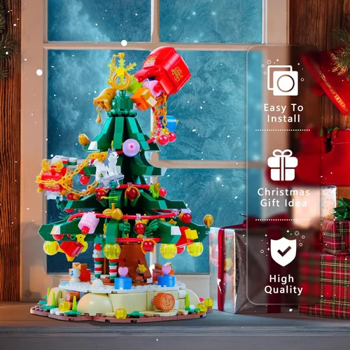 Vista 2 de BOOZUU Juego de bloques de construcción de árbol de Navidad, 1124 piezas de ladrillos de construcción de Navidad, juguete de regalo de Navidad