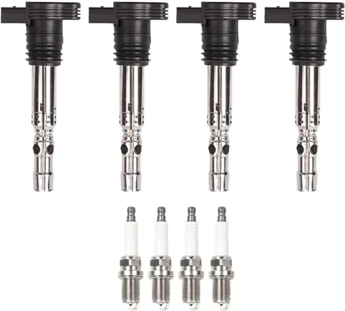 ENA Juego de 4 bobinas de encendido con 4 bujías platino compatibles con Audi VW 2004-2006 A4, 2004-2005 A4 Quattro, 2004-2006 TT, 2004 TT Quattro,