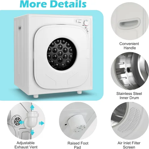 Vista 7 de Secadora portátil de acero inoxidable con panel táctil, 2 modos, 4 programas de secado y ventilación de escape ajustable, 13.2 libras, carga