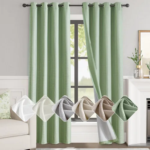 Vista 19 de jinchan Cortinas 100% opacas para dormitorio y sala de estar, de lino, cortinas opacas de 108 pulgadas de largo, cortinas para oscurecer