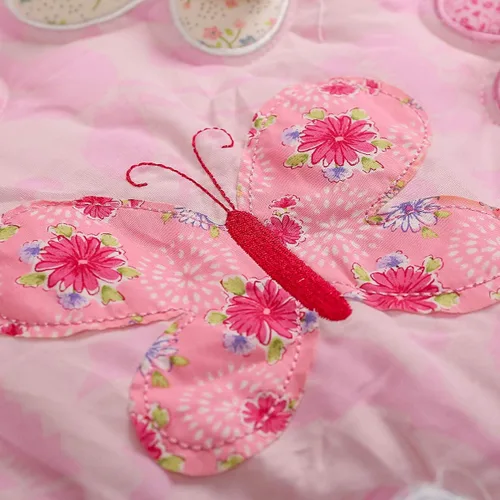 Vista 6 de Juego de ropa de cama de 2 piezas con bordado rosa con mariposas y sábana bajera para cuna de bebé niña