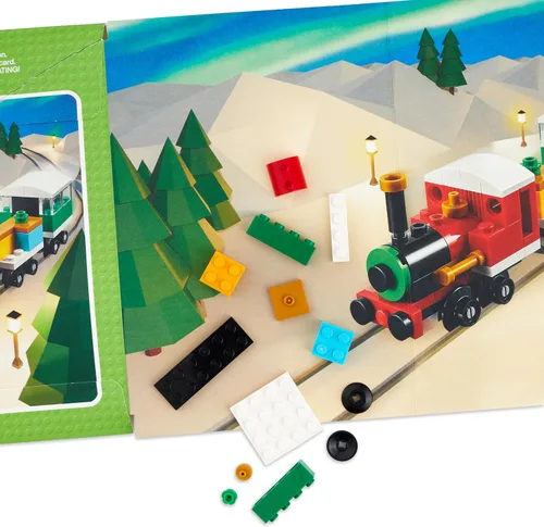 Vista 6 de Hallmark Tarjeta de Navidad Lego para niños (kit de construcción de tren de juguete)