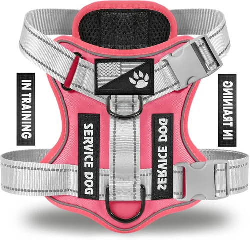 Vista 142 de Demigreat Arnés de perro de servicio, arnés reflectante para perro con 5 parches, arnés Oxford suave ajustable para mascotas, malla de capa