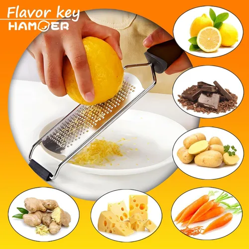 Vista 3 de Rallador Zester para Queso Chocolate Limón Fruta Jengibre Juego de Múltiples Herramientas Mango Ergonómico Antideslizante (Dos Herramientas)