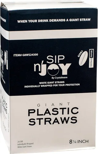 Vista 2 de Pajitas gigantes de plástico (Jumbo) envueltas individualmente de 8 1/4 pulgadas de largo, (rayas rojas y blancas, caja de 300)