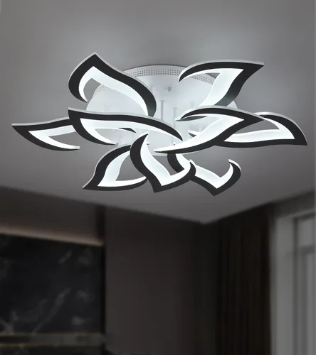 Vista 9 de MEIXISUE Lámpara de techo moderna con flor LED en negro, accesorios de iluminación de techo montados con control remoto para sala de estar