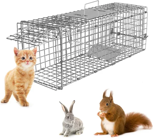 Jaula pequeña trampa para animales vivos, 23.3 x 7.24 x 7.72 pulgadas, galvanizada para captura y liberación para ardillas, ardillas, gatitos