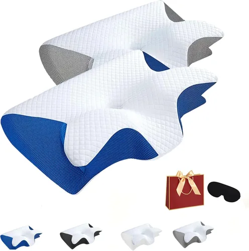 Vista 8 de Almohada de alivio de alta calidad, almohada ergonómica 2 en 1 con funda, almohadas ergonómicas de espuma viscoelástica para alivio del cuello