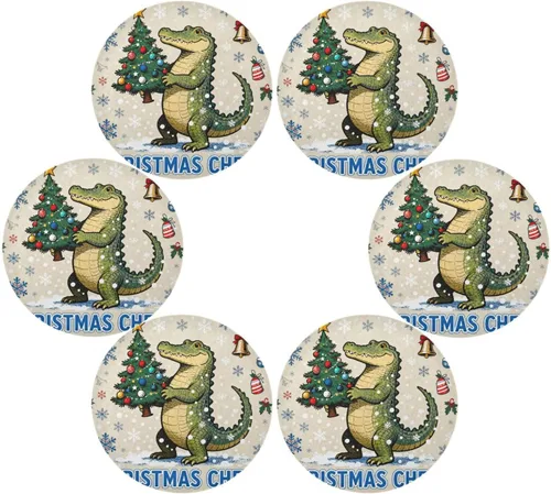 Vista 3 de Merry Christmas Crocodiles Plastic Round placemats placemats for Kitchen Table Washable Set of 4 15x15 in manteles redondos para mesa