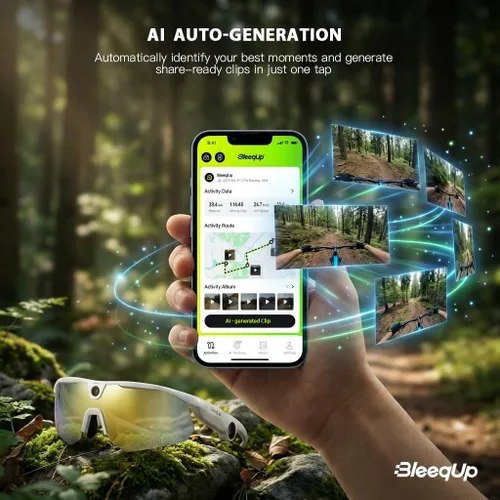 Vista 5 de Ranger AI Sports Camera Glasses White – Lentes ZEISS premium, cámara HD AI, audio Bluetooth 5.2 de oreja abierta e intercomunicador de 5 micrófonos