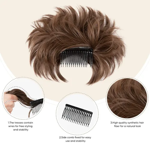 Vista 4 de Peine de moño desordenado con clip lateral para mujer, corto, natural, lacio, versátil, ajustable, fácil de peinar, piezas de cabello