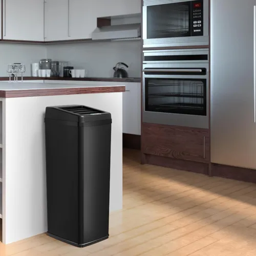 Vista 5 de iTouchless Cubo de basura con tapa deslizante de 14 galones con sensor sin contacto con sistema de control de olores, acero negro, cubo de basura