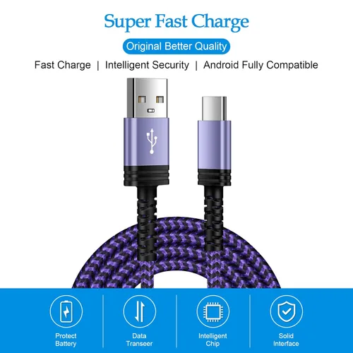 Vista 3 de Cable de carga USB tipo C, [2 unidades de 6 pies], cable de carga rápida USB C para Samsung Galaxy S24/A54/A34/A14/S23Ultra/S21 Fe, Z Fold 5/4, Z