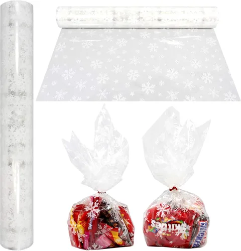 Vista 7 de AnapoliZ Rollo de Envoltorio de Celofán Navideño 100 Pies de Largo X 16 Pulgadas de Ancho 2.3 Mil de Grosor, Cristalino Transparente con Diseños