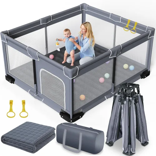 Vista 8 de Jixrolyn: Corralito pequeño para bebés y niños pequeños, de 36"x36", malla suave y transpirable, base antideslizante, corralito mini para bebés