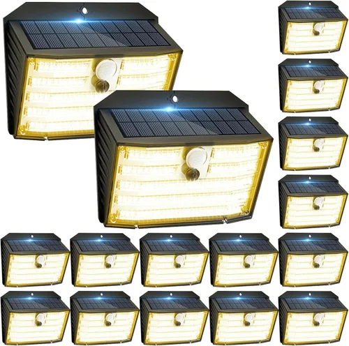 Vista 10 de CLAONER Luces solares para exteriores [126 LED], luces inalámbricas con sensor de movimiento, luces de seguridad impermeables IP65, 3 modos, ángulo