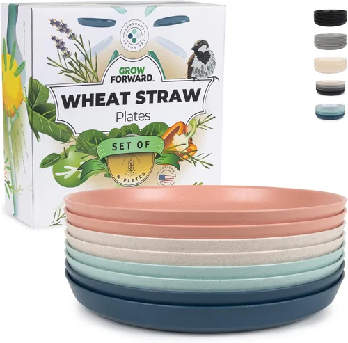 Vista 11 de Grow Forward Platos de postre de paja de trigo prémium – Juego de 8 platos de plástico duro reutilizables de 8 pulgadas – Platos irrompibles aptos