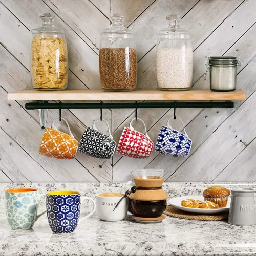 Vista 7 de Annovero Tazas de café y platos de postre Platos de cocina Apto para horno microondas Vajilla de porcelana colorida