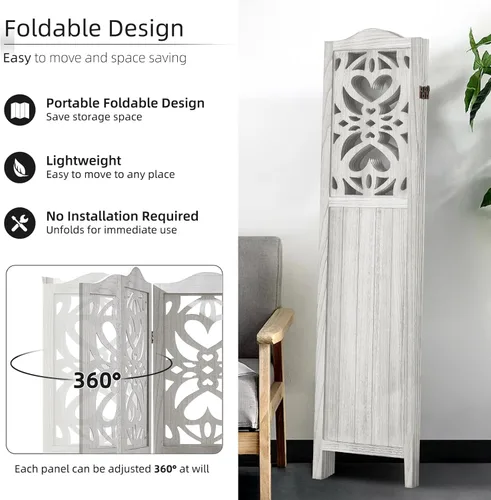 Vista 4 de Panel divisor de habitación de 4 paneles, pared divisora de habitación de 5.6 pies de alto y pantalla de privacidad plegable, panel divisor de pared