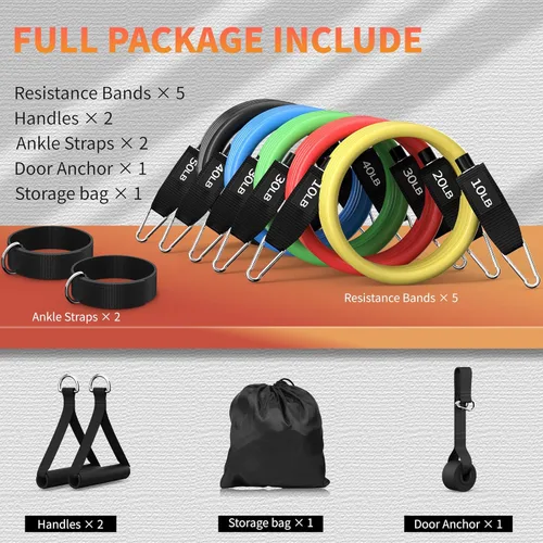 Vista 7 de Bandas de resistencia, juego de bandas de ejercicio para entrenar, bandas de resistencia con asas, bandas de entrenamiento para gimnasio en casa