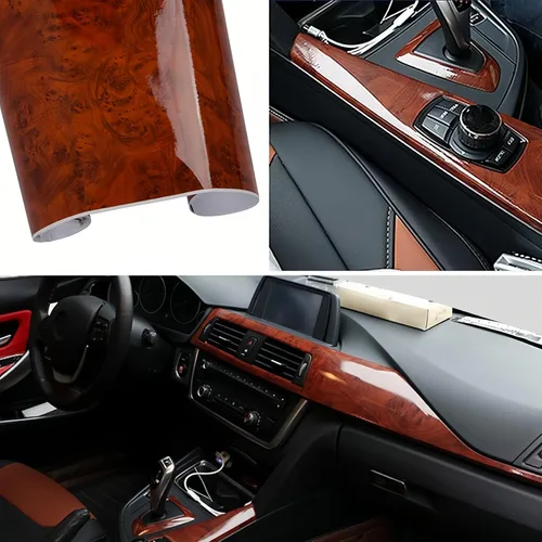 Vista 9 de Vinilo autoadhesivo de grano de madera de alto brillo para el interior del automóvil, calcomanías autoadhesivas de película DIY, rollo impermeable