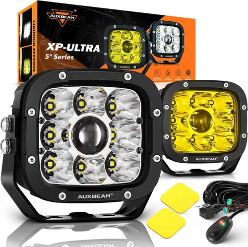 Vista 10 de Auxbeam V-Ultra Series - Faros antiniebla ámbar tipo cápsula de 3 pulgadas y 108W, función DRL, 3 modos y cubiertas protectoras, barra de luz