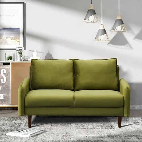 Vista 45 de INSTORY Sofá de terciopelo Sofá moderno de mediados de siglo con patas de madera para sala de estar - Beige