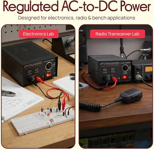 Vista 4 de Fuente de alimentación universal compacta de banco - Convertidor regulado de 7 amperios para laboratorio doméstico AC-DC para radio CB, HAM
