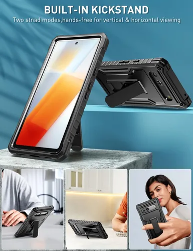 Vista 6 de FITO Funda para Google Pixel 7A, doble capa a prueba de golpes resistente con soporte incorporado, sin protector de pantalla (negro)