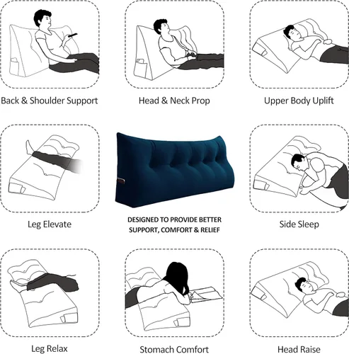 Vista 6 de Almohadas de cuña de lectura para reposo grande, soporte triangular para cama, cabecera tapizada, respaldo y posicionamiento, cojín lumbar con funda