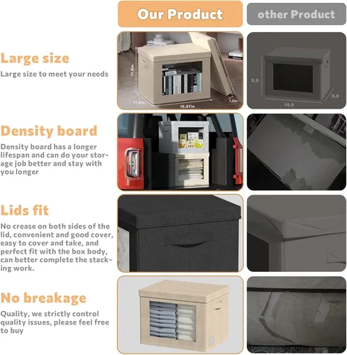 Vista 4 de Contenedores de almacenamiento con tapas, cajas de almacenamiento de tela transparente para ventana, cestas de almacenamiento plegables con asas