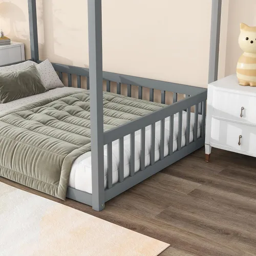 Vista 5 de Bellemave Marco de cama con dosel completo, cama Montessori, plataforma con dosel para niños, gris sin listones