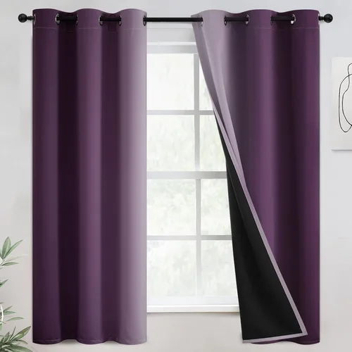 Vista 56 de COSVIYA - Cortinas 100% opacas y visillos con ombre, cortinas negras de 63 pulgadas de largo, 2 paneles, cortinas de oscurecimiento total