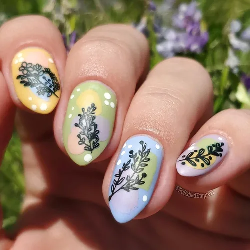 Vista 5 de Maniology Nueva placa de estampado de uñas de crecimiento, diseños de manicura para amantes de las plantas, patrones florales minimalistas simples