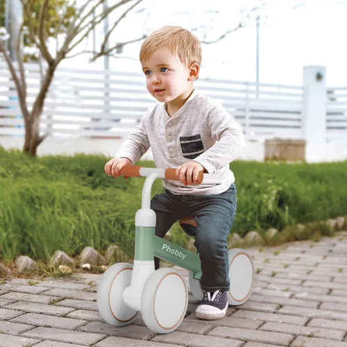 Vista 7 de Phobby Bicicleta de equilibrio de bebé para niños y niñas de 1 a 2 años, bicicleta de 4 ruedas con asiento ajustable, regalo de juguete de primer
