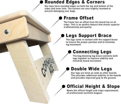 Vista 5 de CornholeAce ACE PRO Tablas de Cornhole profesionales con temática de playa, sin rebote. Patas triples anchas, madera contrachapada de abedul báltico