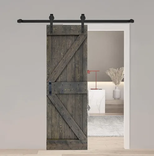 Vista 45 de K Style - Losa para puerta corrediza de granero de madera maciza con acabado de nogal oscuro y café Kona (24 x 84 pulgadas), requiere montaje