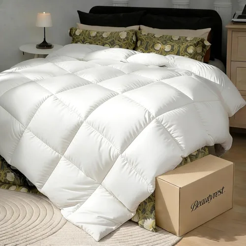 Vista 9 de Beautyrest Edredones de plumón de ganso tamaño individual, relleno de edredón blanco de lujo para todas las estaciones, 100% tela de algodón