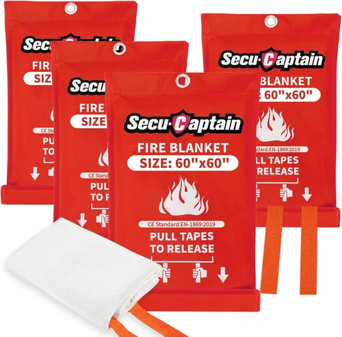 Vista 13 de SecuCaptain Manta de emergencia contra incendios para el hogar, paquete de 2 mantas ignífugas extragrandes de 60 x 60 pulgadas con pestañas