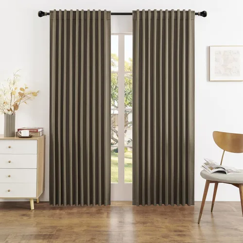Vista 65 de DUALIFE - Cortinas de lino opacas beige de 54 pulgadas de largo, con pestaña trasera y bolsillo para cortinero, cortinas estrechas para dormitorio