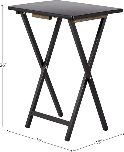 Vista 5 de Amazon Basics Cena portátil para TV, paquete de 4 unidades, mesa rectangular plegable con estante de almacenamiento, color negro, 15 x 19 x 26