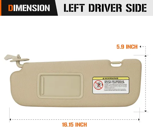 Vista 6 de Visera solar para Hyundai Elantra 2011-2015 (no compatible con el modelo GT), repuesto de parasol beige para lado izquierdo del conductor