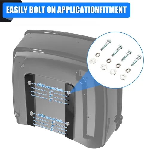 Vista 2 de Adjustable 1"-3" Relocator Kit Mount Extend Plate Trunk Luggage Rack Compatible with Harley Touring Road King Street Glide Trikes Tri Glide 2014-UP