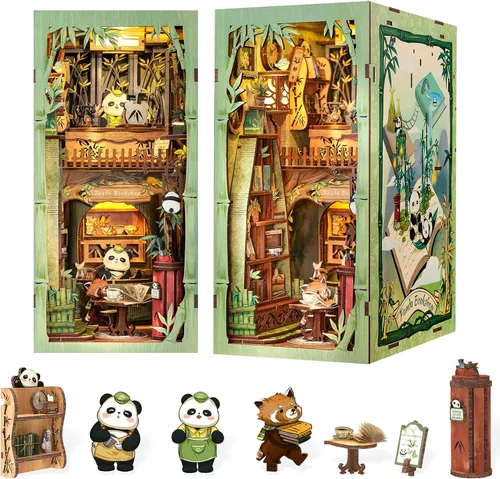 Vista 9 de Fsolis Kit de rincón de libros, kit de casa de muñecas en miniatura para adultos, estantería, rompecabezas 3D, libro de música, casa pequeña