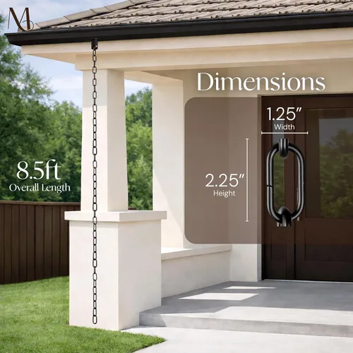 Vista 4 de Monarch Rain Chains Cadenas de lluvia negras de aluminio Trad Link para canaletas – Cadena de lluvia decorativa negra de 8.5 pies para exteriores