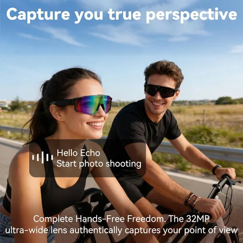 Vista 3 de Gafas de cámara AI Pro de 32 MP – Gafas de grabación con estabilización EIS de 6 ejes, asistente de voz ChatGPT, impermeable IP56, cancelación