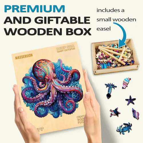 Vista 5 de Rompecabezas de madera para adultos, rompecabezas de pulpo de madera, rompecabezas para adultos, rompecabezas de cumpleaños y Navidad, regalos