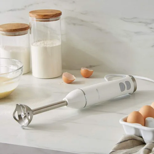 Vista 5 de Yaxa Basics batidora de inmersión de 300 W, 4 en 1, manual, licuadora de emulsión con varilla licuadora, batidor, picadora y recipiente, control
